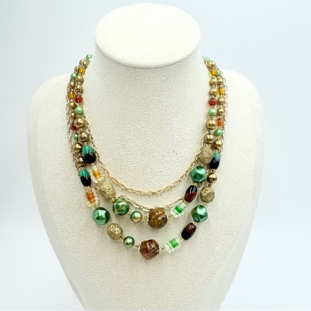 Vintage Signed Japan Multicolor Multi Stands Beaded Necklace